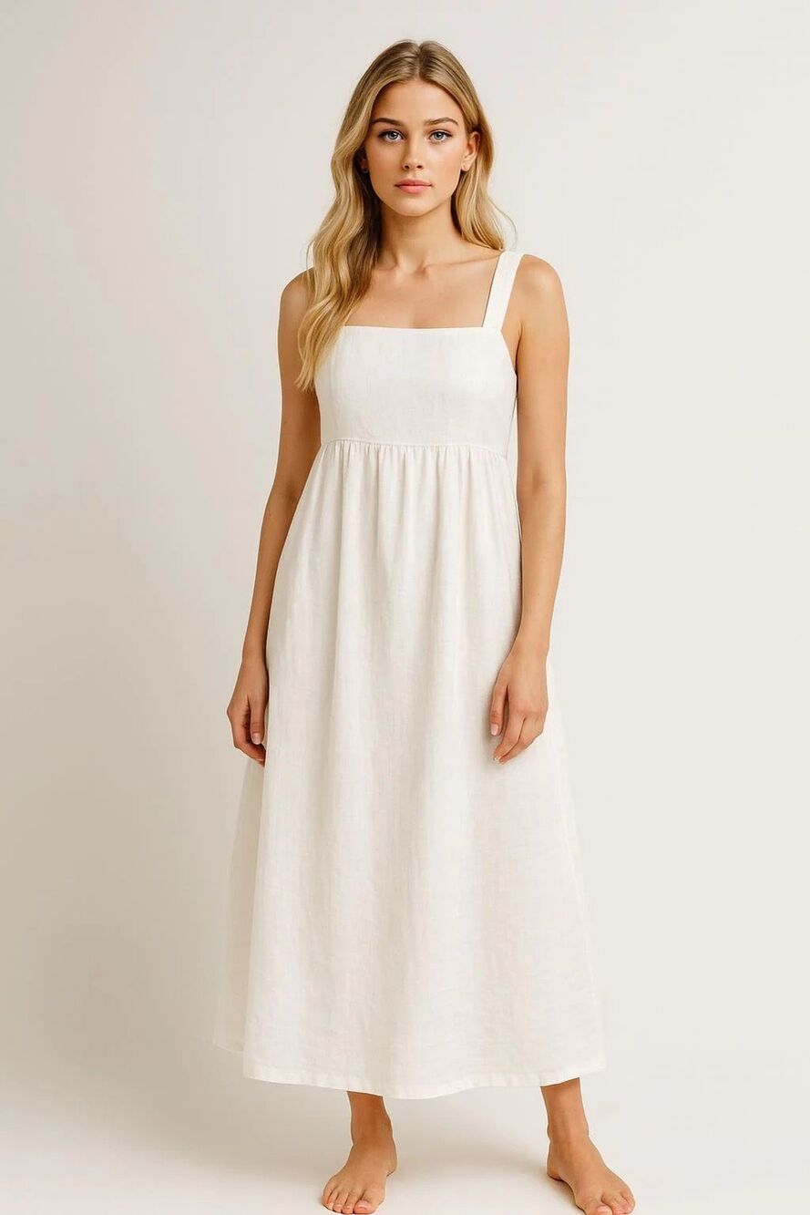 Linenfairytales linen spaghetti straps midi square neck dress
